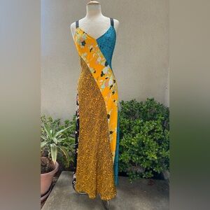 Diane Von Furstenberg boho maxi dress silk panel multicolor sleeveless Sz S